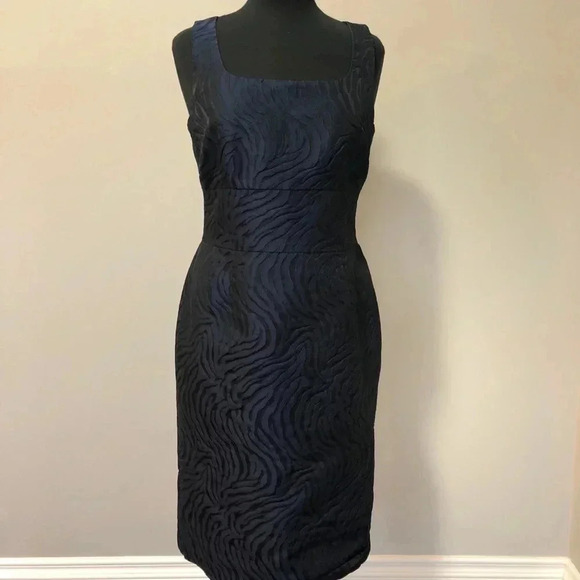 Banana Republic Navy Animal Print Wave Texture Empire Sheath Dress - Picture 2 of 11
